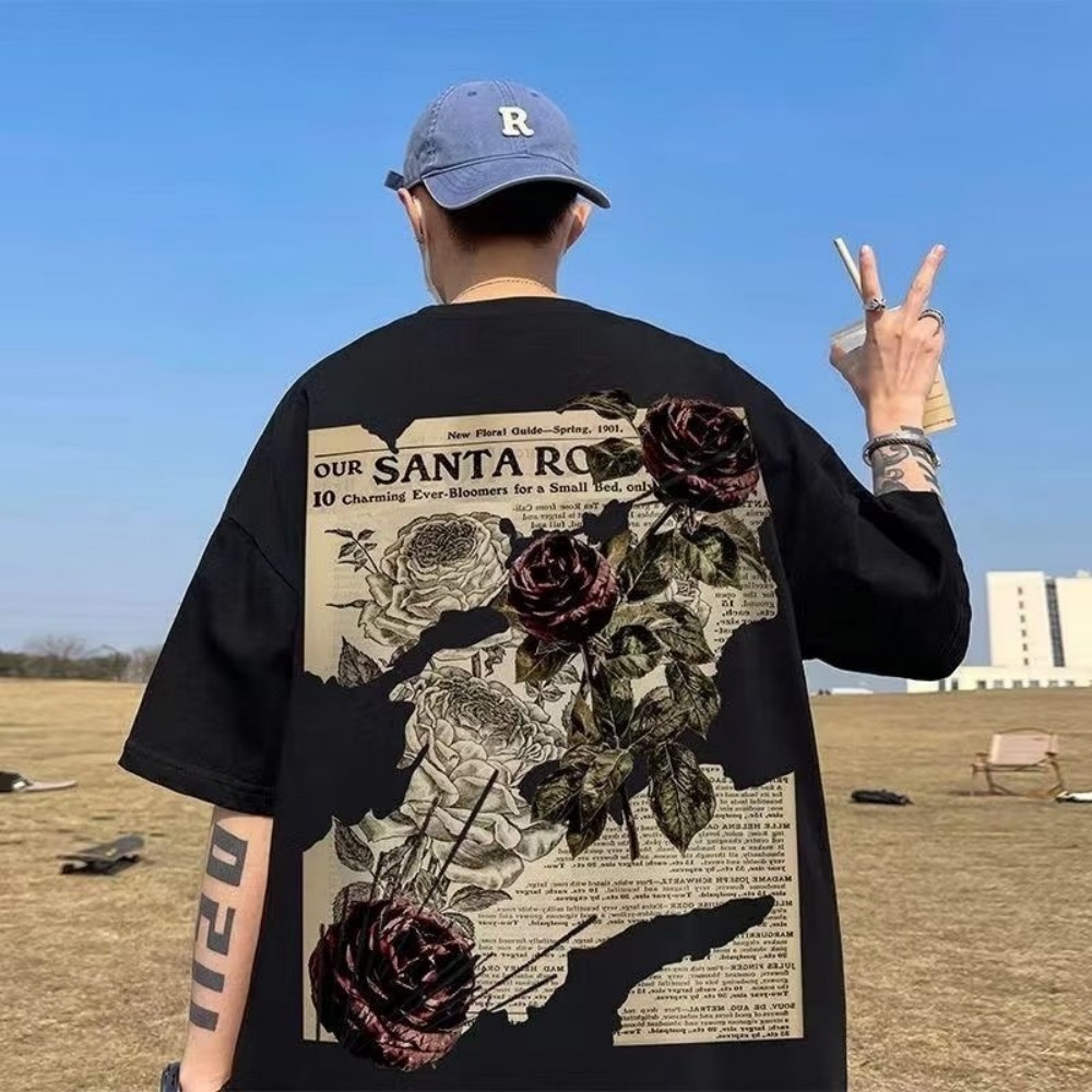 Street Fashion Urban - Sommermode Herren Atmungsaktives Rundhals-T-Shirt Rose Old