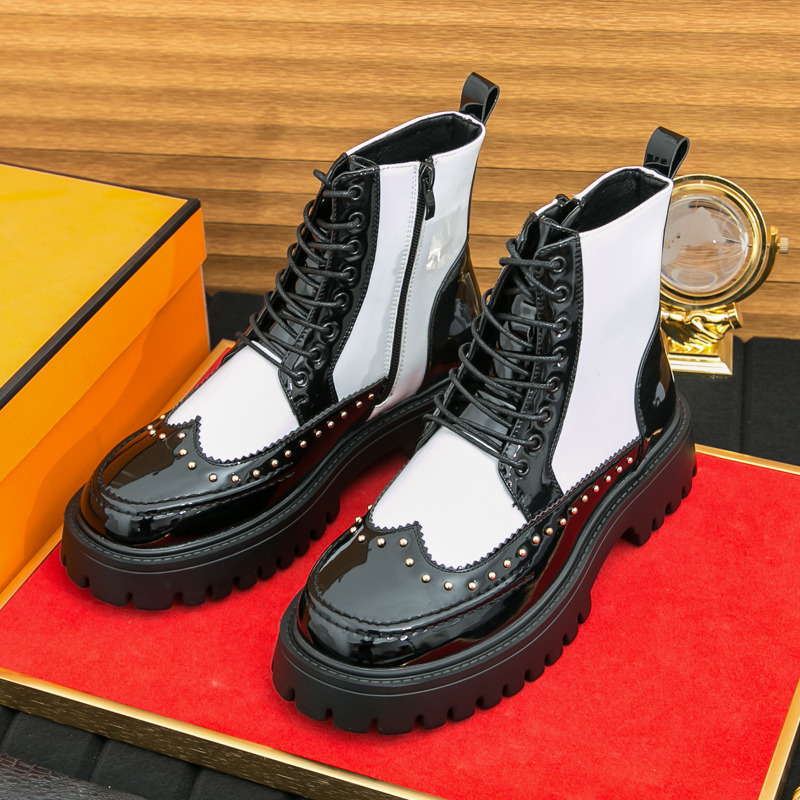 Parade Fashion Street - Modische Nietenstiefel für Herren, Herbst-High-Top-Plateaustiefel, Herren-Brogue-Stiefel,