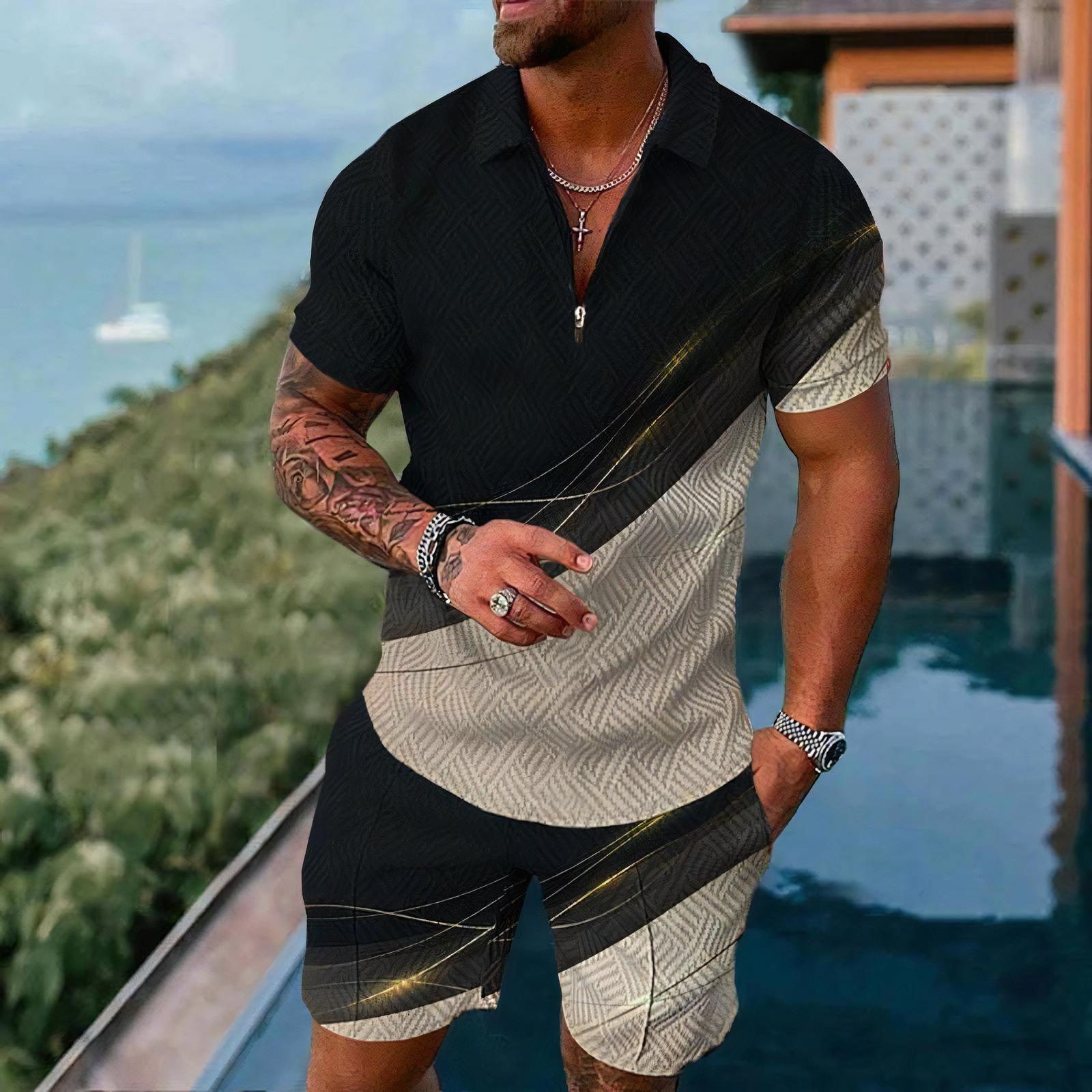 Street Fashion Outfit - Herren-Poloshirts Kurzarm-Sets Lässiger Einfacher Stil Zweiteiliges