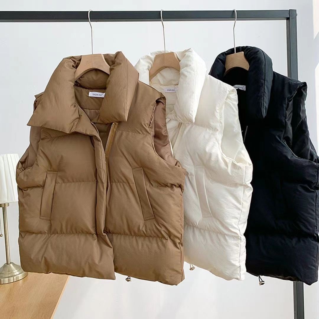 Puffer Vest Padded - 2026 Modische Damen-Winterweste aus Baumwolle, Stehkragen,