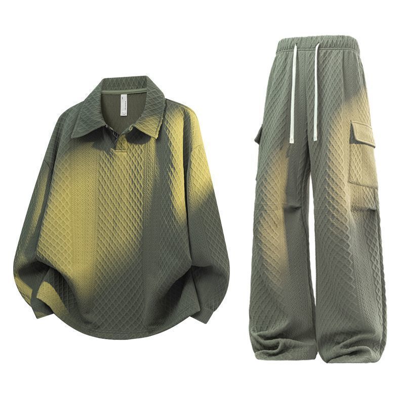 Cargo Pant Wide - Unisex Jacquard-Karo-Poloshirt-Set mit lockerer Cargo-Weitbein-Hose, 2-teiliges