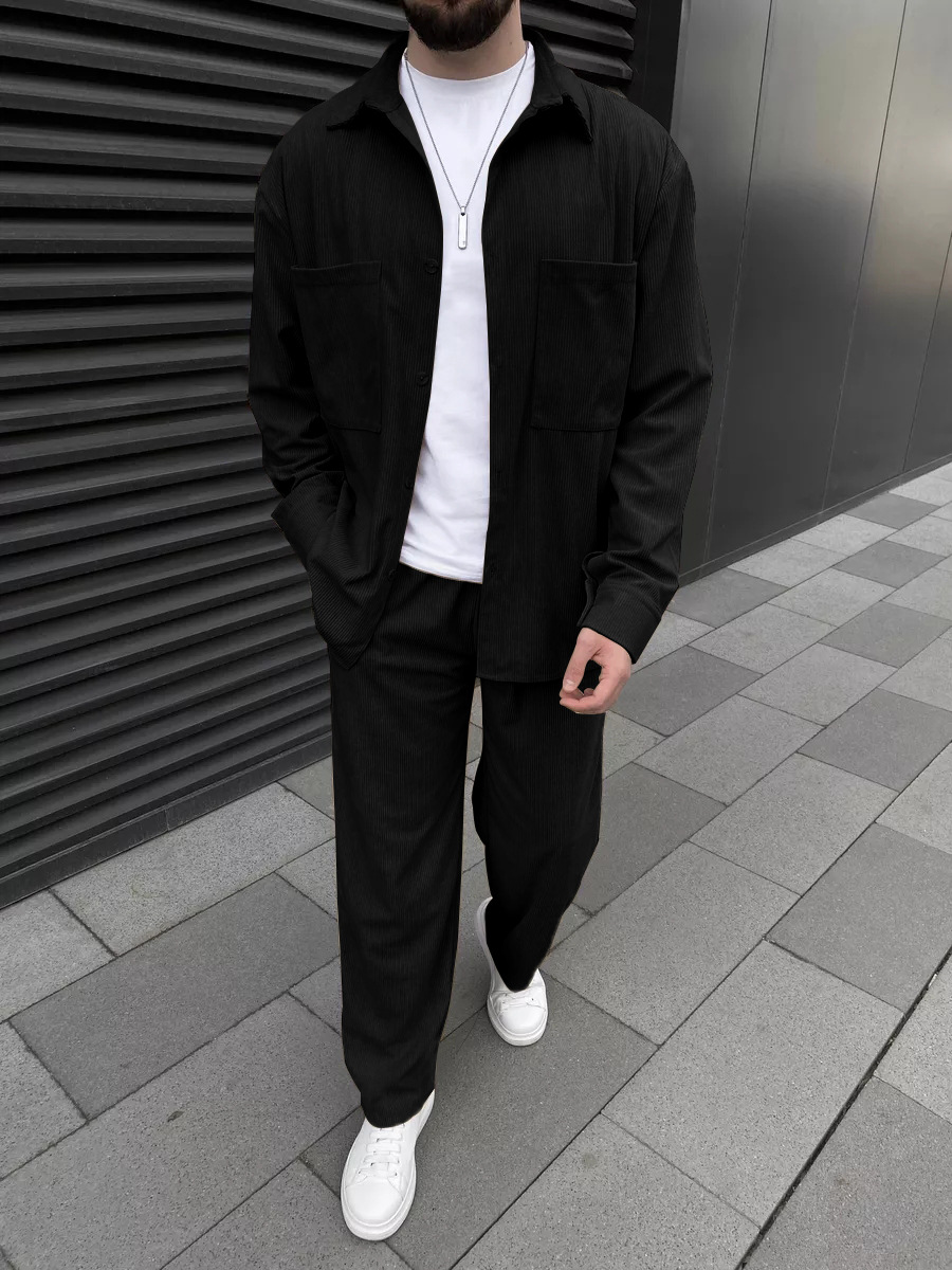 Street Fashion Outfit - Herren-Cordoutfit im Zweiteiler: Langärmliges Hemd mit