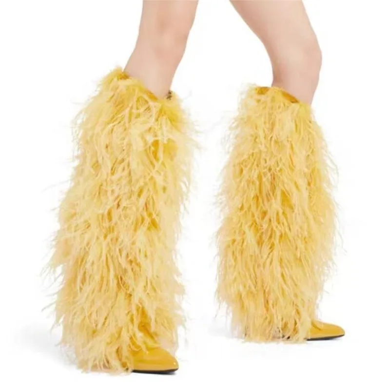 Street Fashion Magazines - Mode bonbon farbene Plüsch kniehohe Stiefel