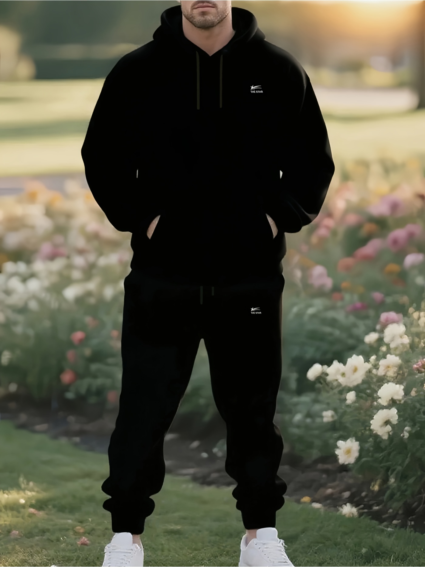 Street Fashion Outfit - 2026 Herren 2-Teiliger Trainingsanzug Schwarzer Hoodie