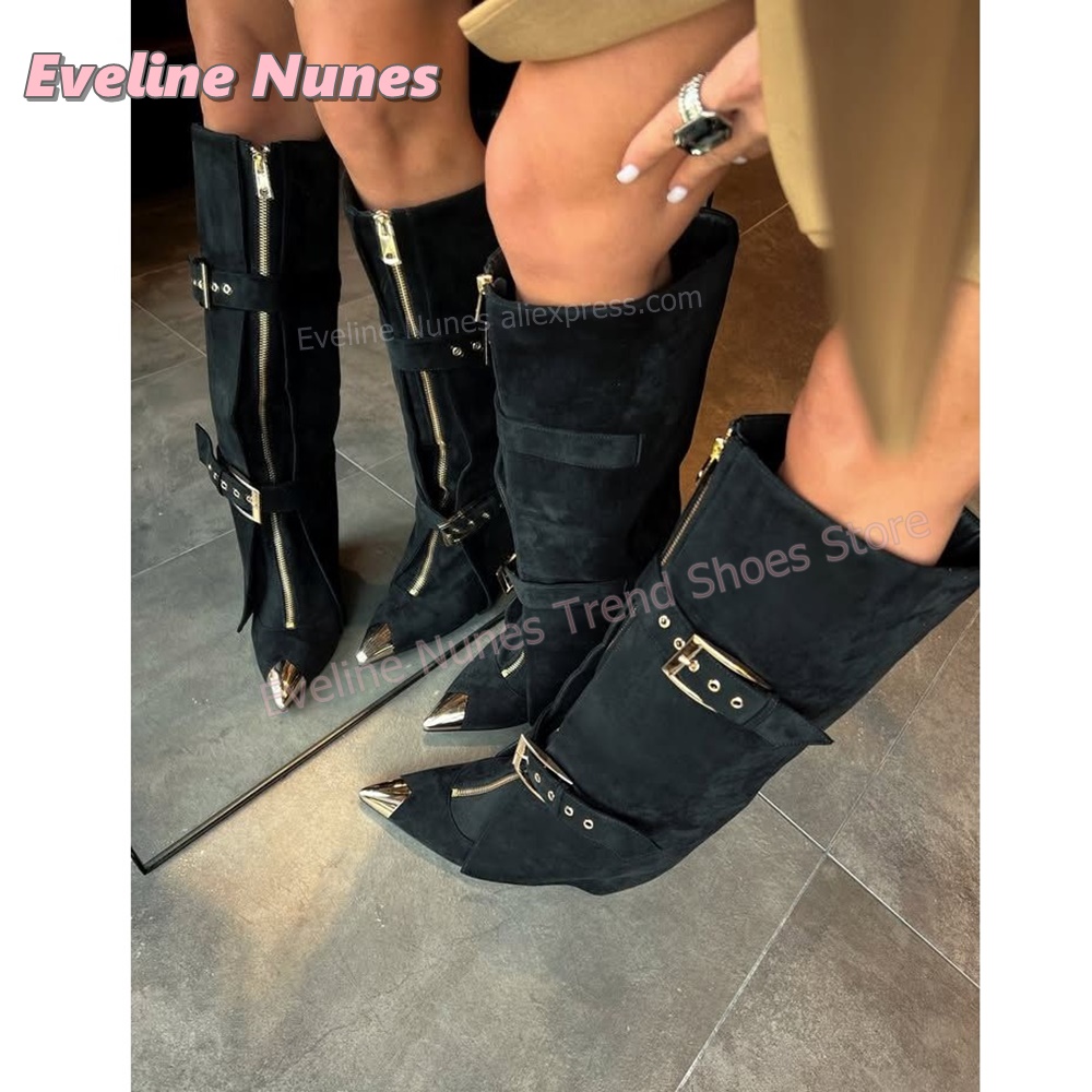 Street Fashion Trends - Punk Western Damen Kunstwildleder Mode-Stiefel mit