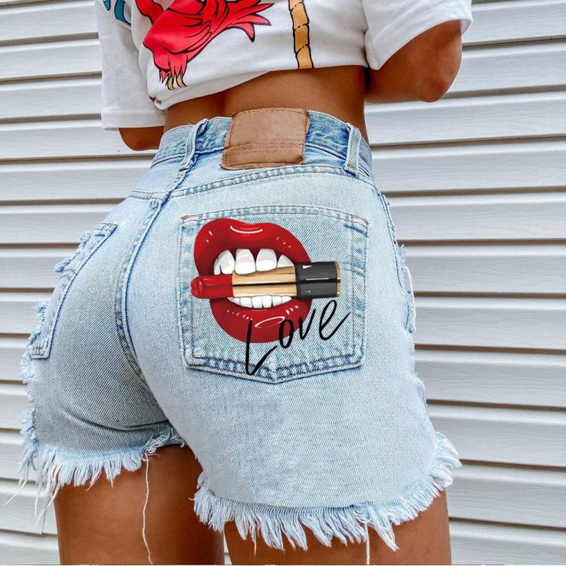 Street Fashion Jeans - Sommerliche Trendige Damen-Lippenstift-Shorts im Street-Style mit