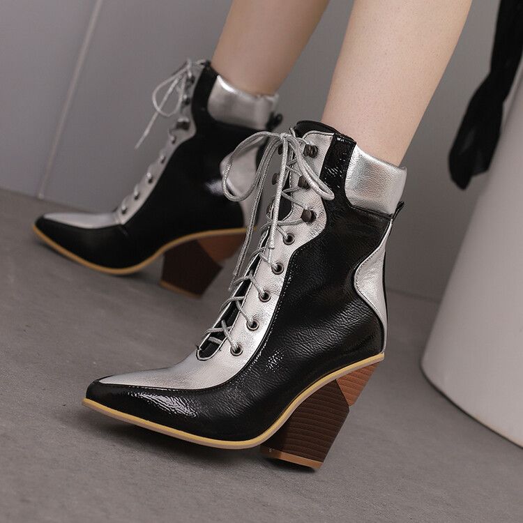 Street Fashion Urban - Zweifarbige Damen-Stiefeletten aus Leder mit Farbblockierung,