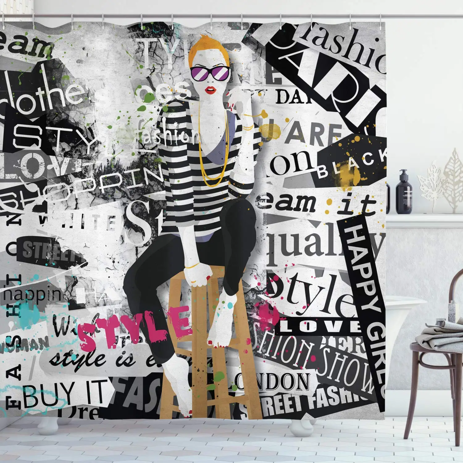 Modischer Duschvorhang mit Mot – Street Fashion Pose Bewertung und Preis