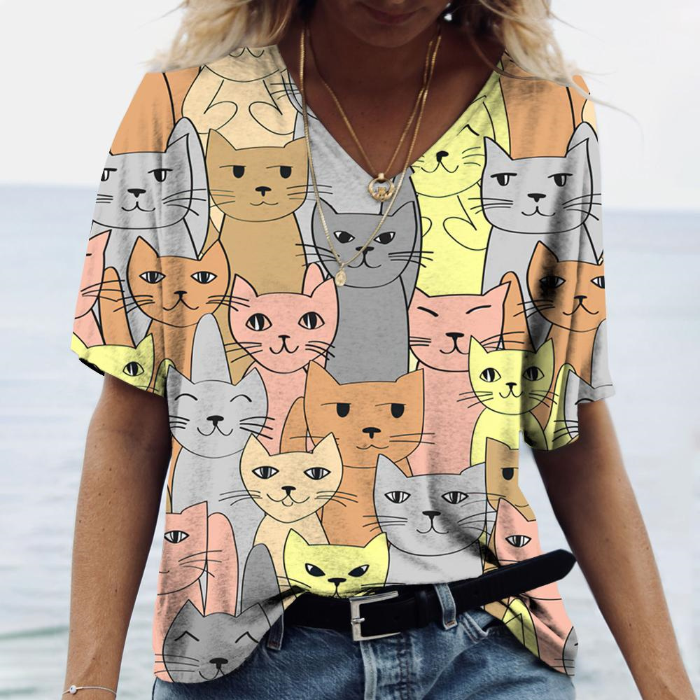 Modische V-Ausschnitt Damen T- – Fashion Street Cat Bewertung und Preis