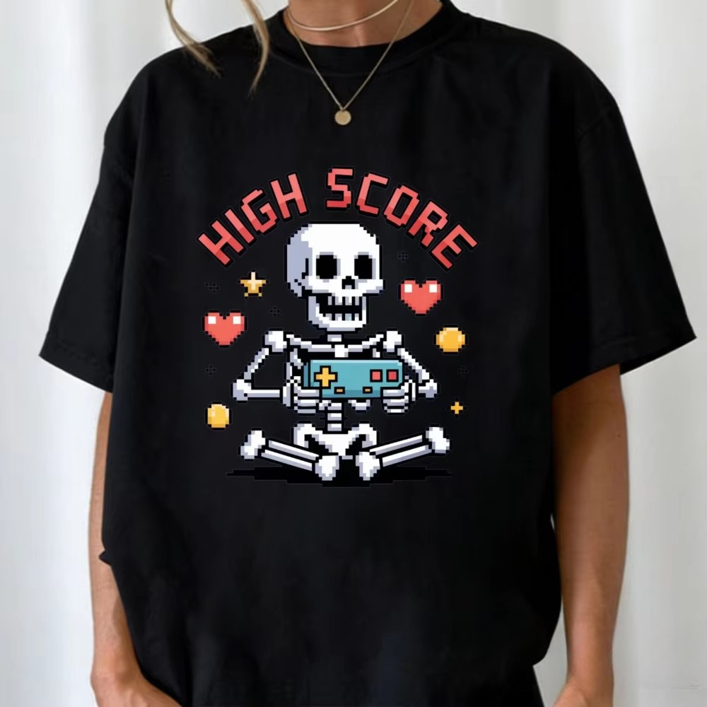 High-Score-Pixel-Skelett-T-Shi – Street Fashion Videos Bewertung und Preis