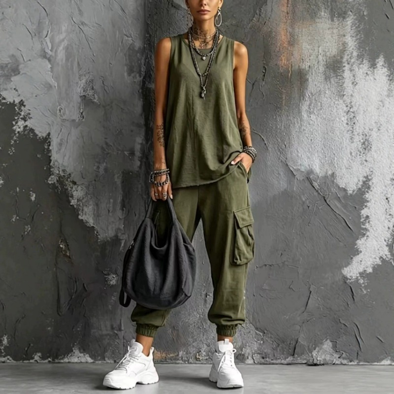 Damen Einfarbiges Ärmelloses R – Cargo Pant Wide Bewertung und Preis