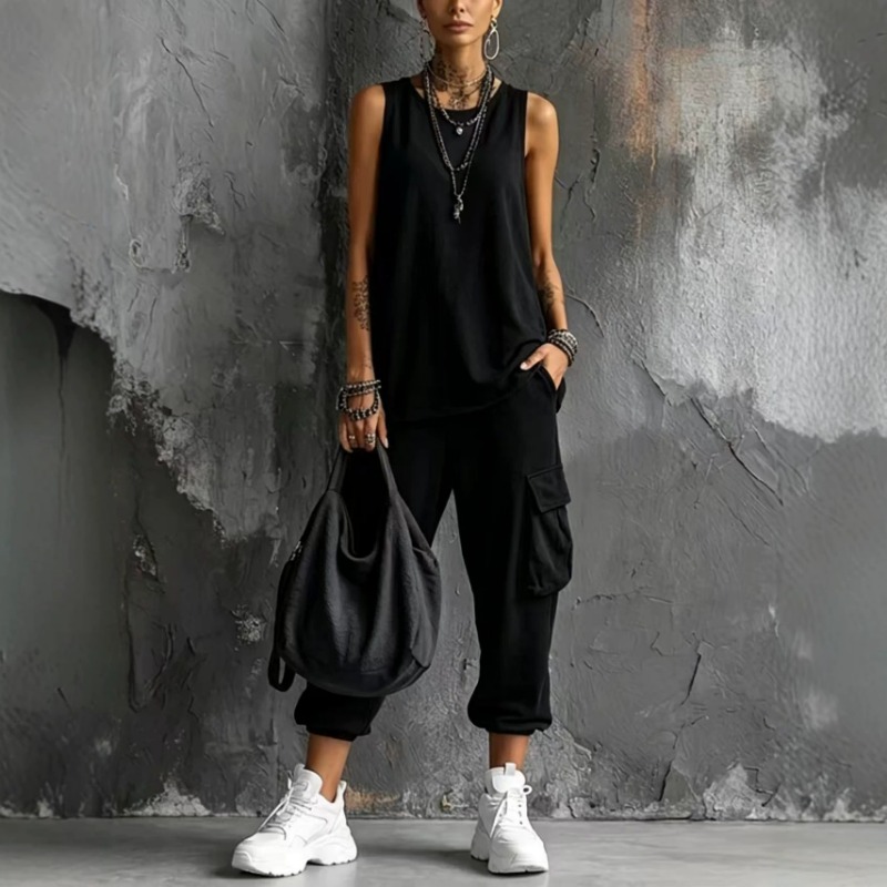 Damen Einfarbiges Ärmelloses R – Cargo Pant Wide Bewertung und Preis
